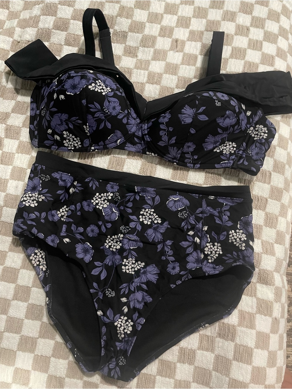 Adore Me Black and Purple Floral Underwire Bikini Set
